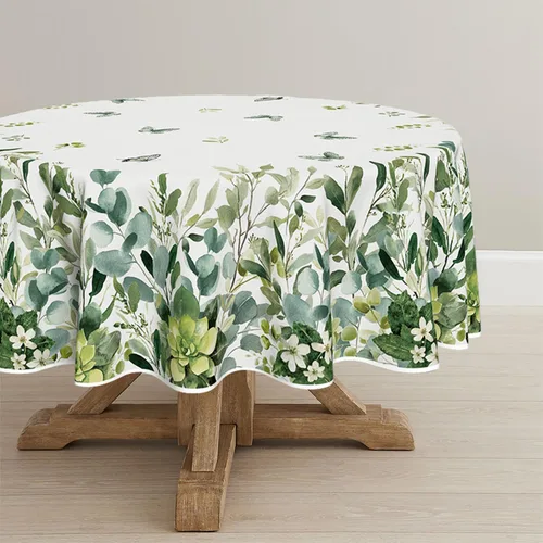Vista 8 de Horaldaily Mantel rectangular de primavera y verano de 52 x 70 pulgadas, mantel floral de eucalipto para decoración de fiestas, pícnic, cenas