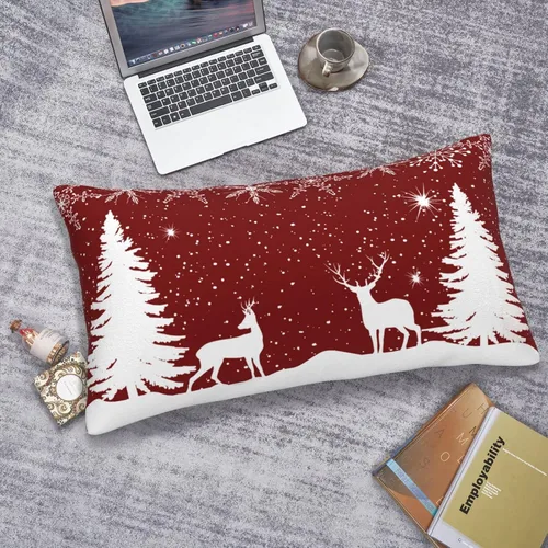 Vista 5 de Funda de almohada de invierno con diseño de copo de nieve de Navidad, fundas de almohada lumbares de alce, fundas de cojín rectangulares decorativas
