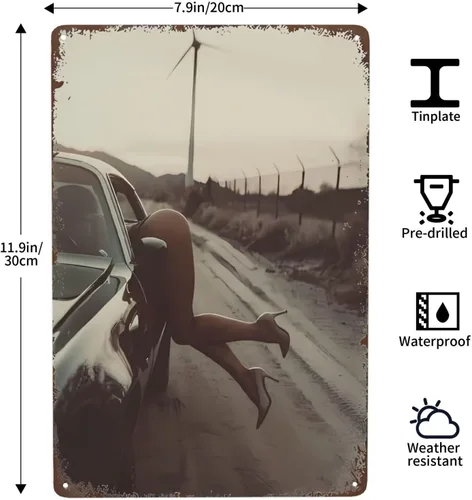 Vista 2 de Letreros de metal retro sexy con texto en inglés "Hot Woman", póster sexy para el auto, con texto en inglés "Pin Up Girl", carteles de estaño