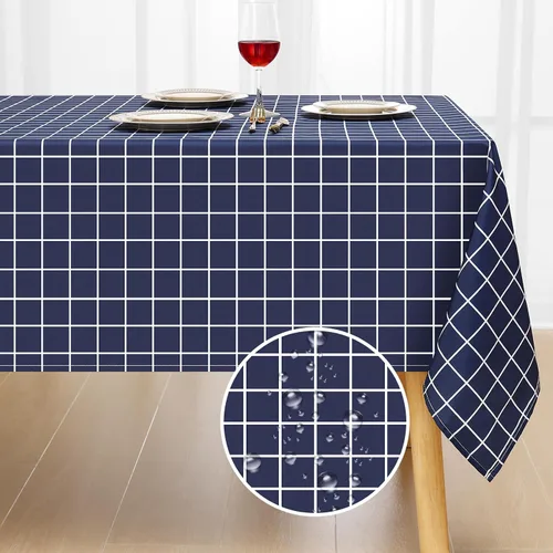 Vista 9 de misaya 6 Pack Round Waterproof Fabric Table Cloth, Plaid Stain Resistant Polyester Tablecloth, Washable Cloth Table Cover for Dining Room, Outdoor