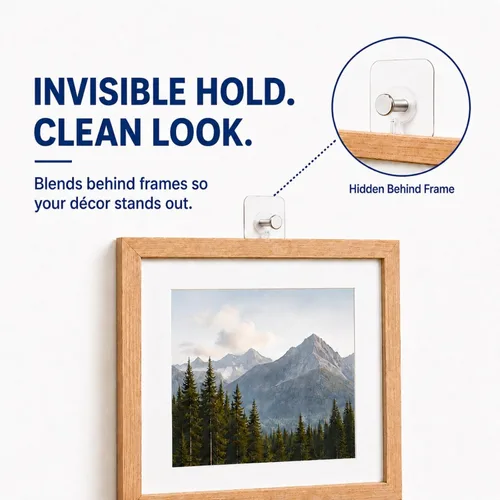 Vista 2 de Perchas para cuadros sin clavos, perchas de pared sin uñas, 20 unidades de ganchos de pared adhesivos para colgar con impermeable y a prueba
