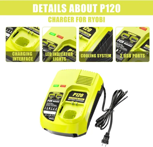 Vista 2 de DSANKE P120 - Cargador de batería de repuesto para cargador Ryobi ONE+ P117 P118 P119 NiCd NiMh de iones de litio P100 P101 P102 P103 P105 P107 P108