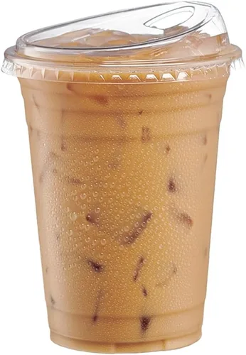 Vista 2 de GUSTO Vasos de plástico transparente con tapas [16 onzas – 100 unidades] – Vasos desechables para café helado con tapas sin popote para batidos