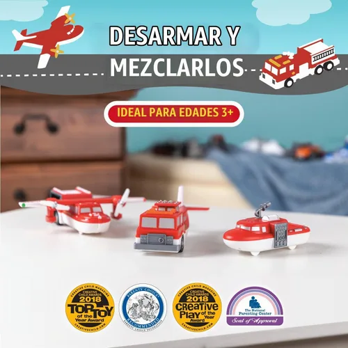 Vista 3 de Vehículos magnéticos Mix or Match® de Popular PLAYTHINGS, Bomberos y Rescate, Rojo y Blanco