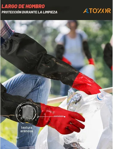 Vista 6 de Guantes impermeables extralargos de 25" con forro de algodón - Uso pesado, limpieza de acuarios y estanques, trabajo con mariscos
