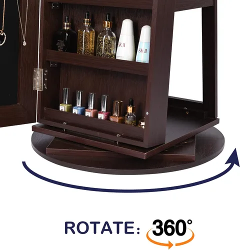 Vista 6 de HNEBC Espejo organizador de joyas con luz LED, rotación de 360, armario de joyería con espejo de puerta, armario de joyería con espejo de longitud