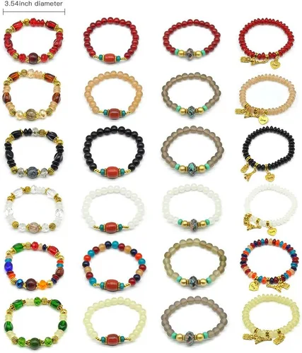 Vista 6 de VONRU - Conjuntos de pulseras bohemias para mujer, 6 juegos de pulseras elásticas apilables multicolor, estilo hippie, joyas finas