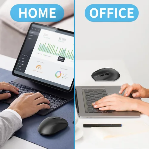 Vista 8 de Ratón silencioso Bluetooth, mouse ergonómico para computadora con botones laterales, ratones silenciosos BT4.2 sin receptor USB, batería de 18