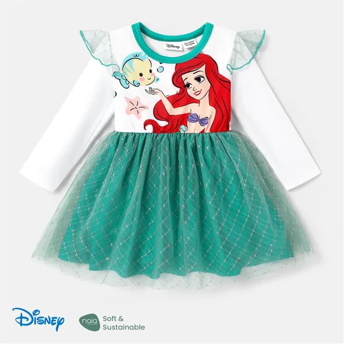 Vista 8 de Disney Vestido de princesa para niña pequeña, con volantes, manga larga, de malla, tul