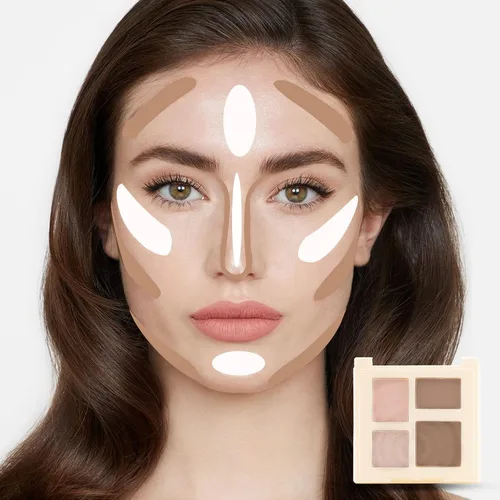 Vista 4 de Boobeen Paleta de maquillaje de contorno de iluminador, paleta de bronceador mate, contorno de cara, iluminar, paleta de maquillaje en polvo, brillo