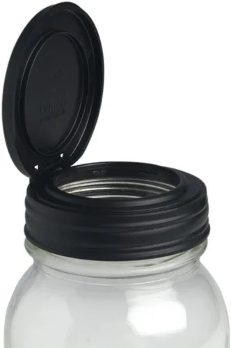 Vista 2 de reCAP Mason Jars Tapa FLIP Cap Boca regular Negro 4 unidades Fabricado en Estados Unidos