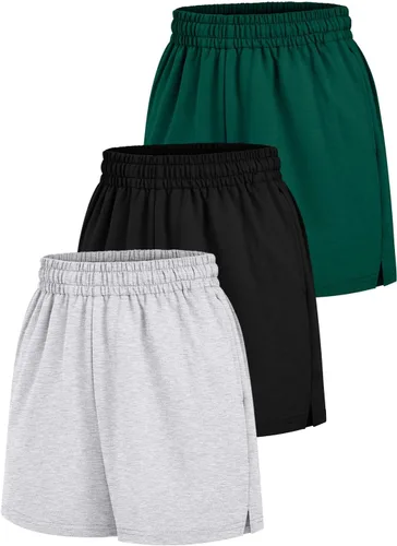 Vista 33 de AUTOMET Pantalones cortos deportivos para mujer, estilo casual, con cordón, cómodos, elásticos, de cintura alta, con bolsillos