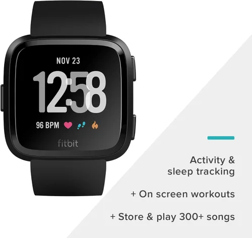 Vista 2 de Fitbit Versa Reloj Inteligente, Negro/Aluminio Negro, Talla Única (Correas S y L Incluidas)