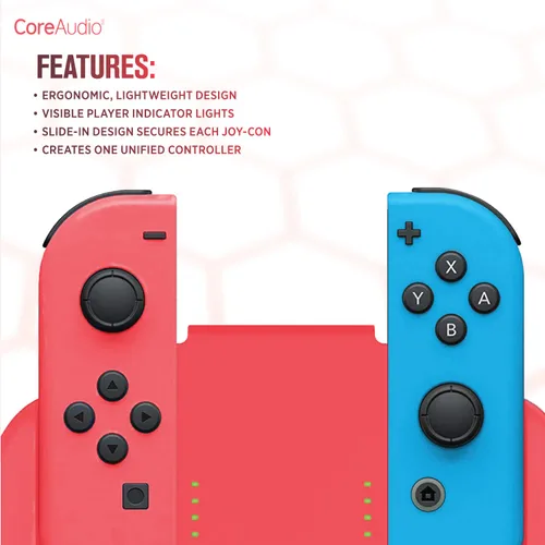 Vista 3 de CoreAudio Switch Comfort Grip - Red - Easy Attachment, Comfortable Hold, Nintendo Switch Joy-Con Handheld Joystick Remote Control Cover Holder