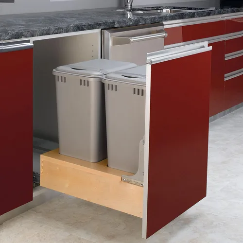 Vista 8 de Rev-A-Shelf Botes de basura dobles extraíbles de 50 cuartos de galón para debajo del gabinete con sistema de deslizamiento suave de apertura