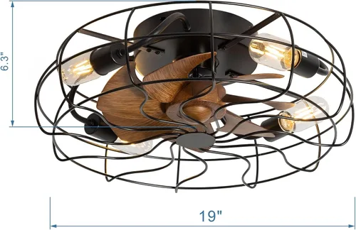 Vista 8 de Ventilador de techo industrial enjaulado negro de 19 pulgadas con luces y control remoto (7 cuchillas)