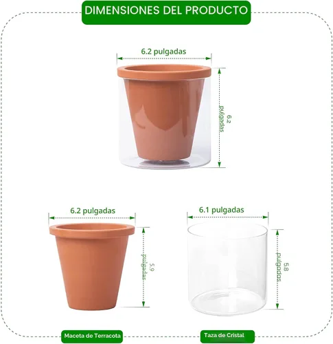 Vista 3 de D'vine Dev - Maceta de terracota con riego automático, 6 pulgadas, 37-X-B-1 Terracotta & Glass Design, Clear Water Reservoir, Visible Water Level