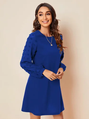 Vista 3 de SweatyRocks Minivestido corto de manga larga con contraste de malla elegante para mujer