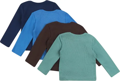 Vista 2 de Hanes Camiseta de manga larga para bebé, camiseta de punto Ultimate Flexy para niños y niñas, paquete de 4 Conjunto de Brwn Dk Verde Azul