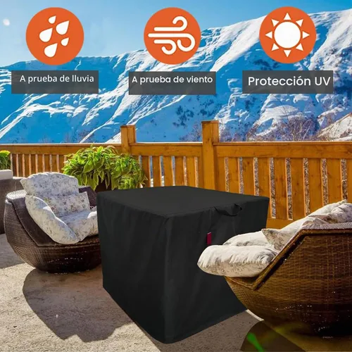 Vista 7 de Cubierta cuadrada para mesa de fuego de patio al aire libre, resistente a la decoloración, cubierta de hoguera 600D, tiras impermeables para juntas