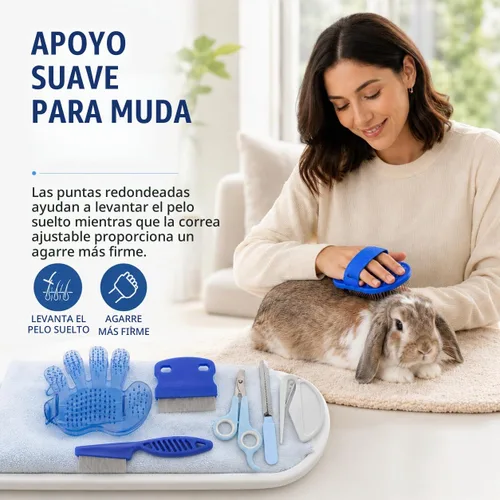 Vista 3 de Kit de aseo de conejo, cepillo de conejo de 7 piezas y cuidado de Azul