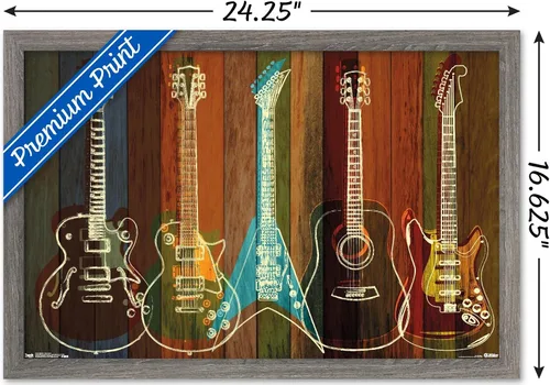 Vista 3 de Trends International Póster de pared de guitarras para pared, 14.725 x 22.375 pulgadas, versión enmarcada de madera de granero Versión enmarcada