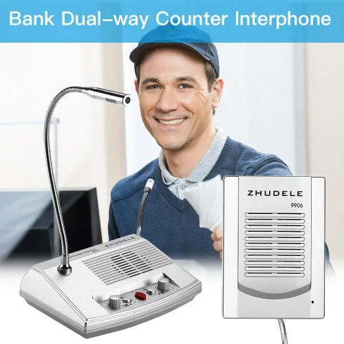 Vista 2 de 110V-220V ZDL-9906 DualWay Ventana Contador de vidrio Intercomunicador Interfono Altavoz Micrófono de intercomunicación para tienda bancaria Escuela