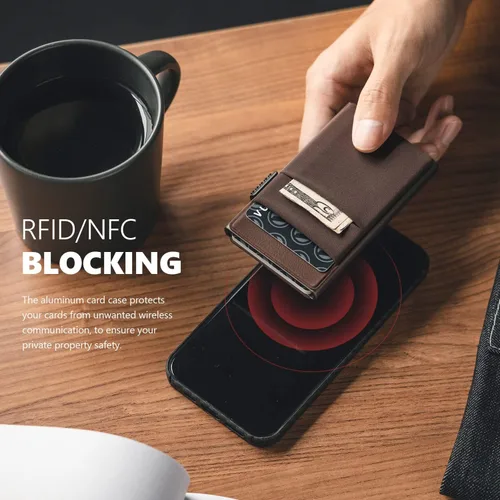 Vista 35 de VULKIT Billetera minimalista con ventana de identificación y bolsillo EDC con bolsillo desplegable para tarjetas de crédito y bloqueo RFID, diseño