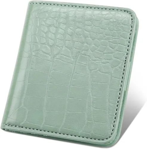 Vista 16 de Billetera para mujer, pequeña, plegable, para tarjetas de crédito, con bloqueo Rfid, de lujo, piel sintética, de cocodrilo, monedero pequeño