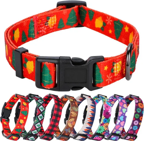 Vista 21 de Collar de perro para perros pequeños con patrón floral para hembras y perros, talla S A1_Girasol