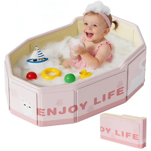 Vista 10 de Bañera plegable para bebé, bañera plegable para bebés de 3 a 8 años, bañera portátil de viaje para bebé con base antideslizante, bañera plegable