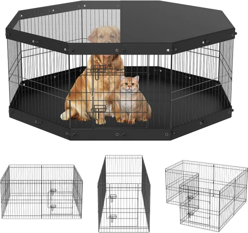 Vista 13 de VEVOR Corralito para perros, 4 paneles de 24 x 36 pulgadas, parque de ejercicio plegable de metal para mascotas, valla para perros para interiores