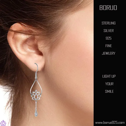 Vista 3 de Pendientes de plata de ley 925, pendientes de yoga BoRuo Lotus Flower