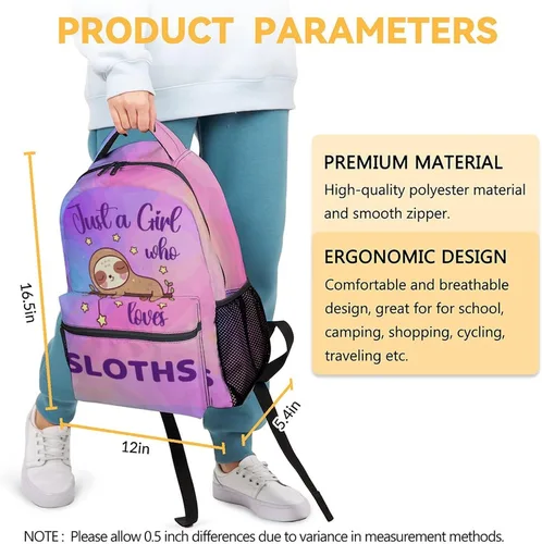 Vista 3 de Mochila de perezoso para niñas y niños, mochilas de 16 pulgadas para la escuela, linda, correas ajustables, duradera, ligera, perezoso (Sloth2)
