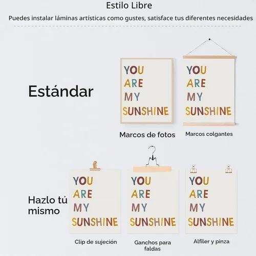 Vista 5 de Juego de 4 impresiones de pared boho Rainbow Nursery - You Are My Sunshine, decoración de habitación infantil