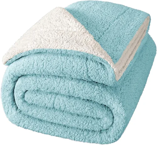 Vista 2 de Exclusivo Mezcla Manta reversible Sherpa para sofá, manta de forro polar gruesa y cálida para invierno, suave felpa esponjosa, 50 x 60 pulgadas