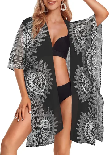 Vista 3 de Kimono para mujer, para verano, playa, casual, holgado, cárdigans para traje de baño