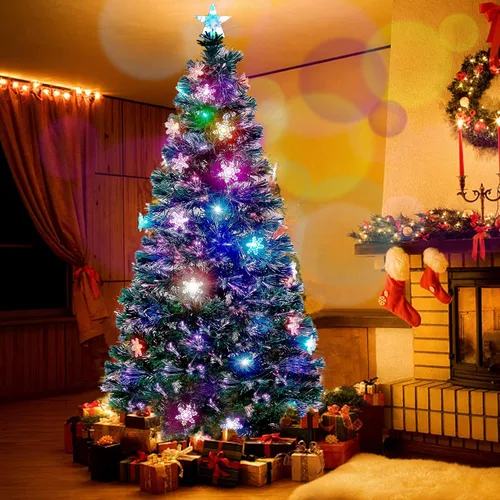 Vista 11 de Juegoal Árbol de Navidad Artificial Verde Preiluminado de 3 pies, Mini Árboles de Navidad de Mesa de Fibra Óptica Iluminada con Luces que Cambian