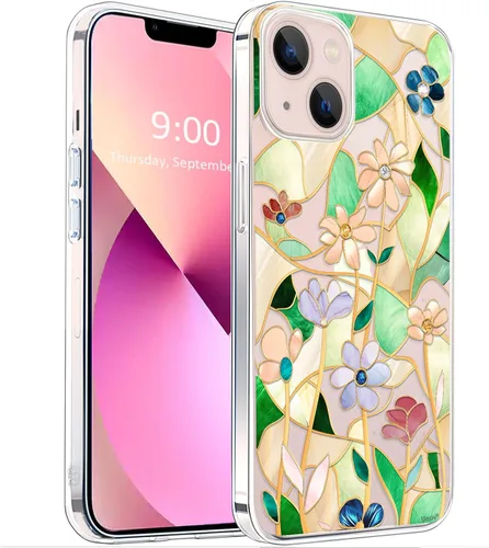 Vista 12 de Unov Funda para iPhone 14 iPhone 13, transparente con diseño, ajuste delgado, buen agarre, funda para teléfono en relieve, cubierta protectora a