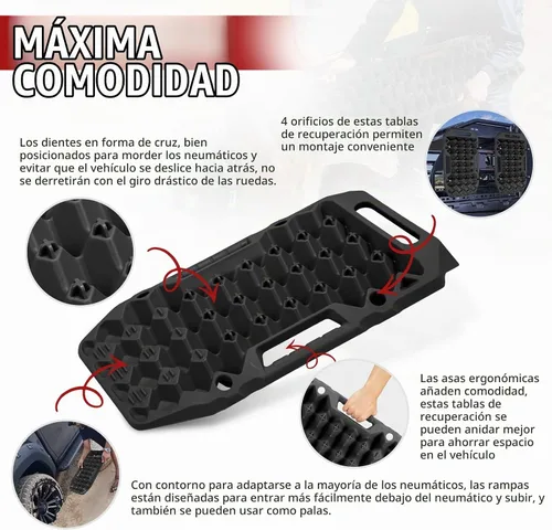 Vista 4 de BUNKER INDUST Tablas de tracción todoterreno con base de gato, alfombrilla de tracción de neumáticos extensible multifuncional, para pistas