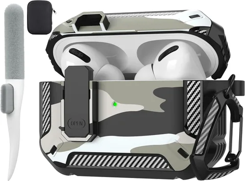Vista 42 de Maxjoy Funda para AirPods Pro 3 2025, MagSafe compatible con bloqueo automático, funda protectora a prueba de golpes con soporte para teléfono