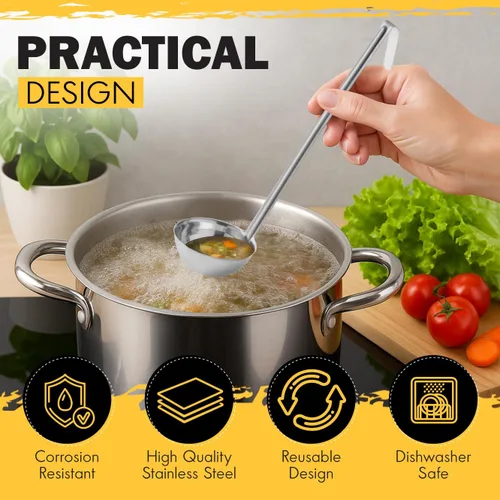 Vista 4 de Cucharón – Cucharón de acero inoxidable duradero para servir salsa de aderezo de sopa, salsa resistente y confiable mango largo para cocina