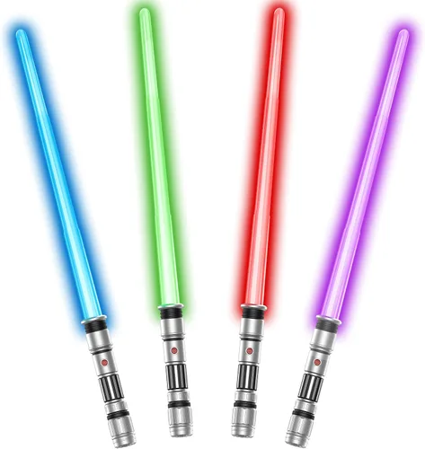 Vista 7 de Paquete de 6 sables de espada iluminados con sonidos FX (sensible al movimiento) y mango retráctil, 2 en 1, doble sable de 3 colores, espada