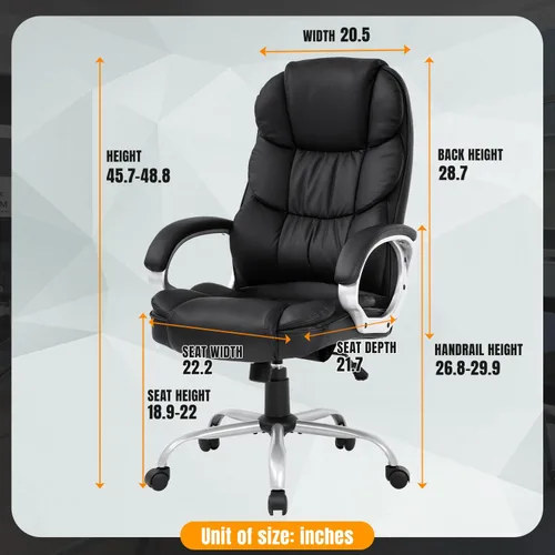 Vista 3 de Silla de oficina ergonómica con respaldo alto de cuero para oficina y escritorio de computadora O10, Negro