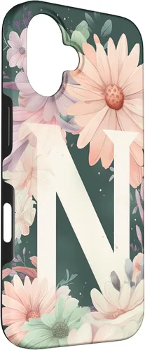 Vista 3 de iPhone 16 Beautiful Daisy Flowers Initial Letter N Monogram Watercolor Case