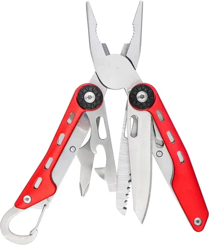 Vista 9 de Amazon Basics Multiherramienta de acero inoxidable 8 en 1 con seguro de bloqueo y funda de nailon, rojo