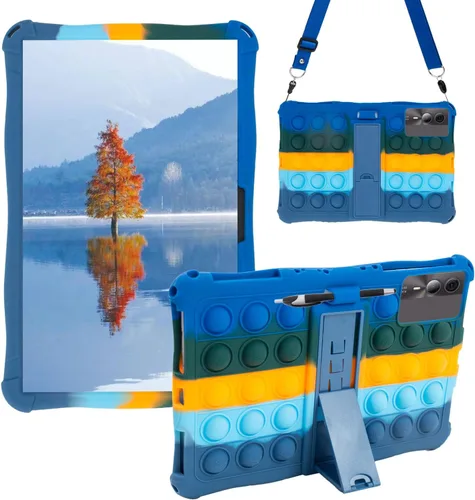 Vista 8 de Funda de silicona para tablet con soporte, correa para el hombro, lápiz capacitivo, funda suave compatible con Lenovo Tab One/K9 de 8.7 pulgadas