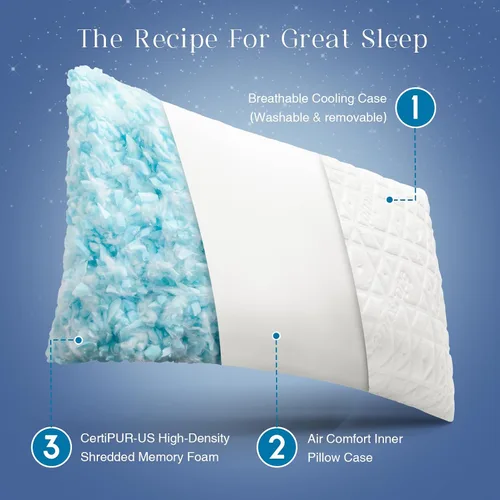 Vista 3 de Phantoscope Almohadas de espuma viscoelástica para dormir, almohadas refrescantes de espuma viscoelástica trituradas, tamaño Queen, paquete de 2