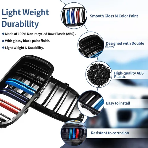 Vista 5 de Rejilla F10, parrilla frontal negra compatible con BMW 2010-2017 5 Series F10 F11 F18 M5 528i 535d 535i 550i, M Color Double Slats