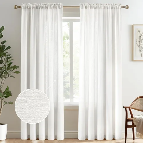 Vista 64 de Melodieux Cortinas de Niveles Semitraslúcidas Negras de 24 Pulgadas de Largo para Cocina, Cafetería, Dormitorio, Ventanas Pequeñas, Aspecto de Lino